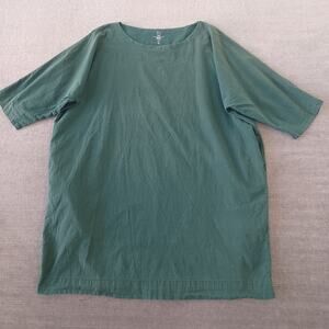 UZI NYC Green Dress Women M Woven Cotton Short Sleeve Boxy Mini Lagenlook Tunic